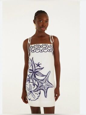 FARM Rio | Dresses | Farm Rio Coast Stars Mini Dress White Blue Linen ...